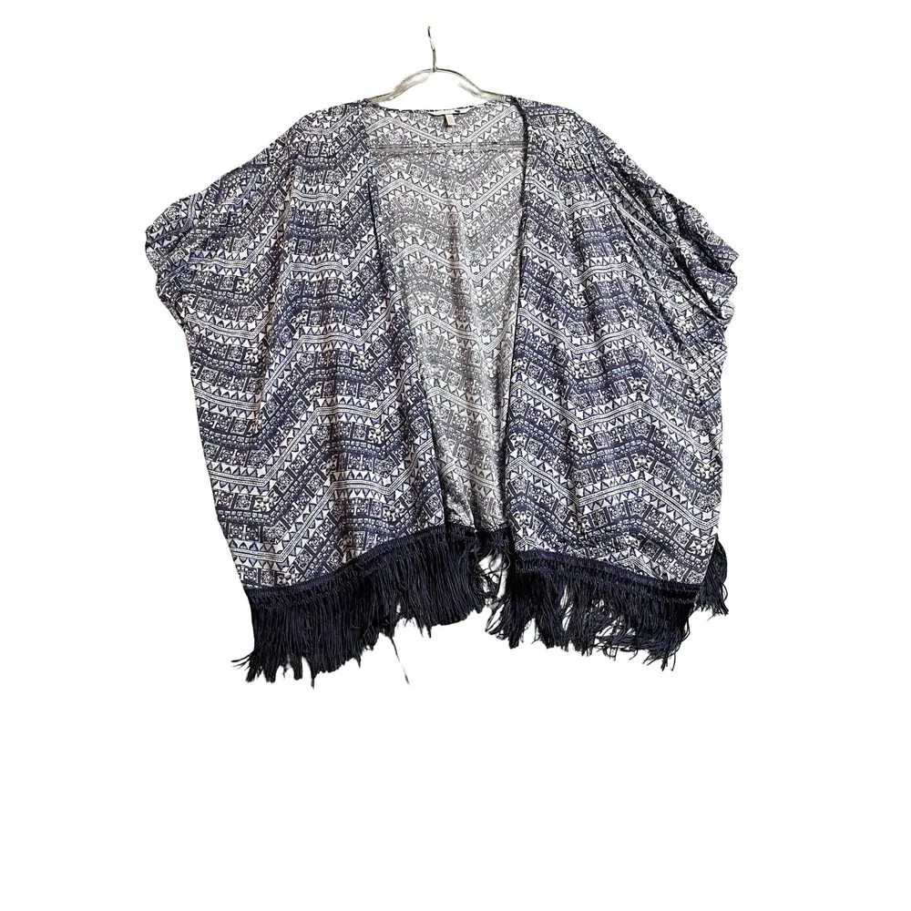 Victorias Secret Blue Geometric Fringe Kimono Wrap Swim Cover Up  XS/S